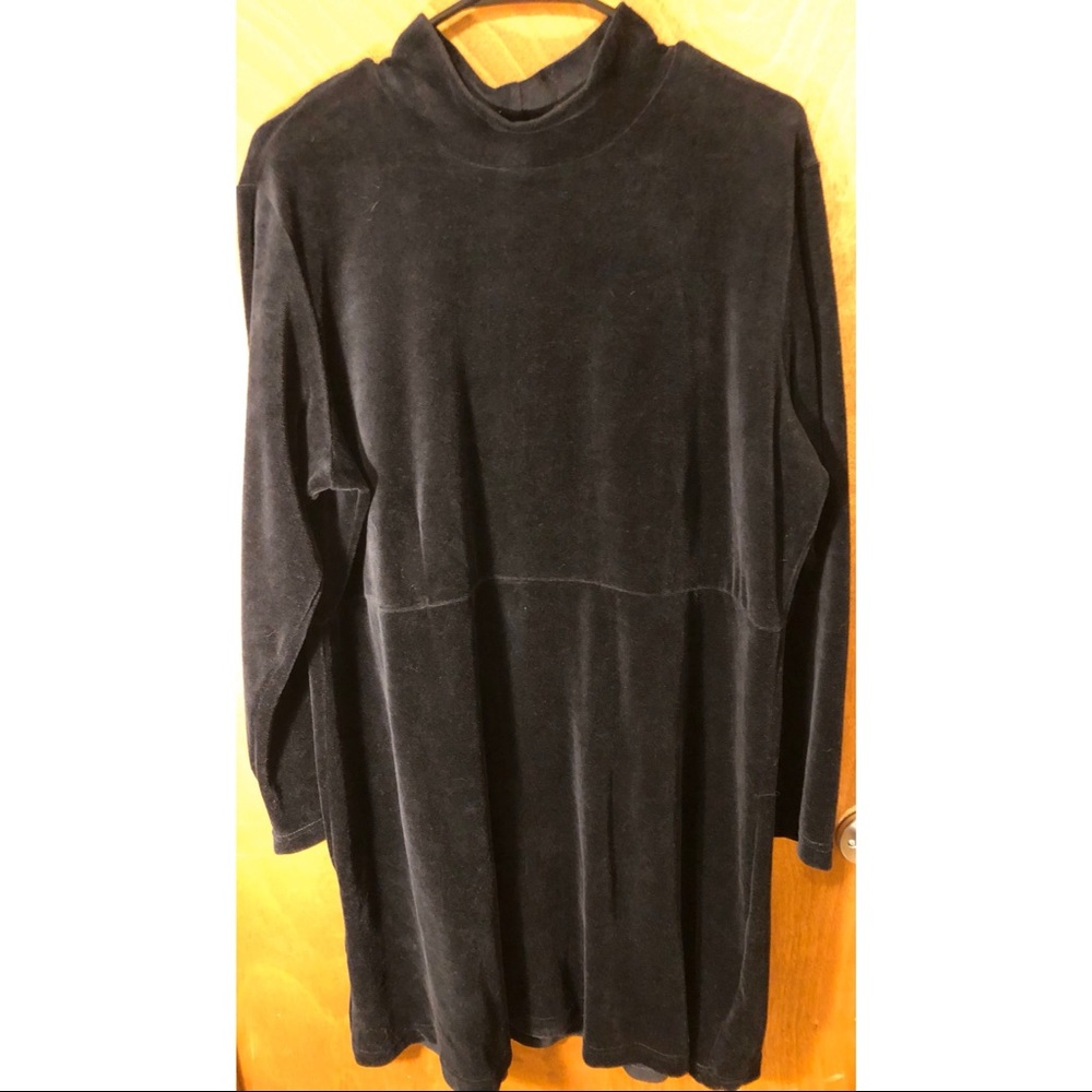 Black mock neck velvet dress